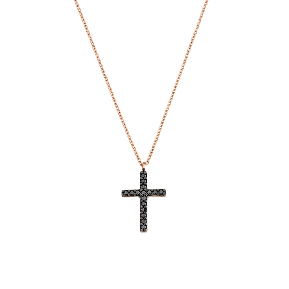 9kt Gold. Cross with black CZ