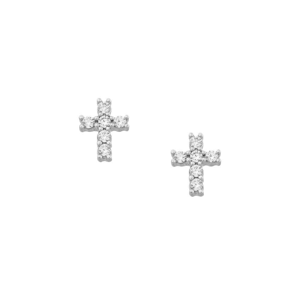 9kt Gold. Cross studs with white CZ