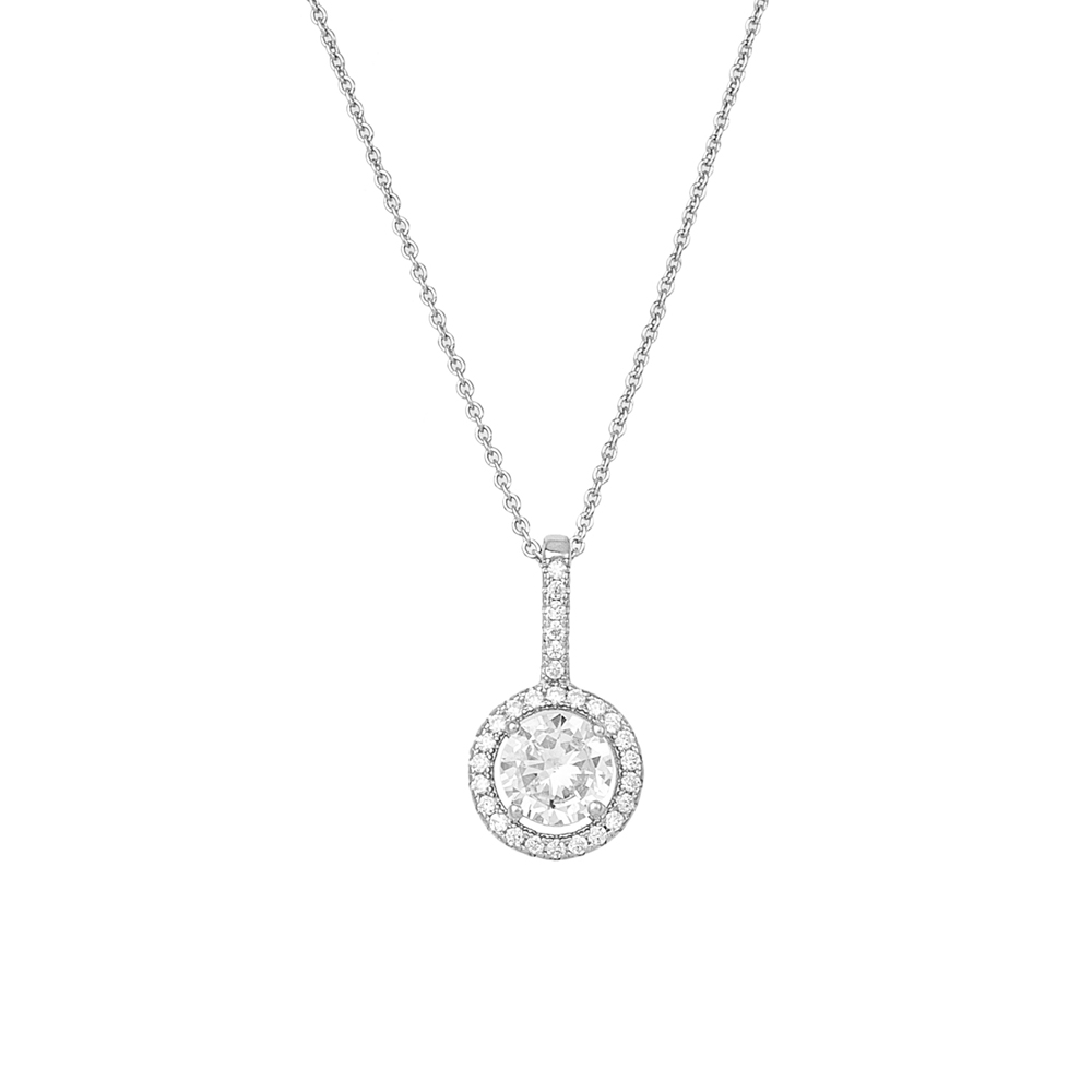 Sterling silver 925°. Round solitaire and halo pendant