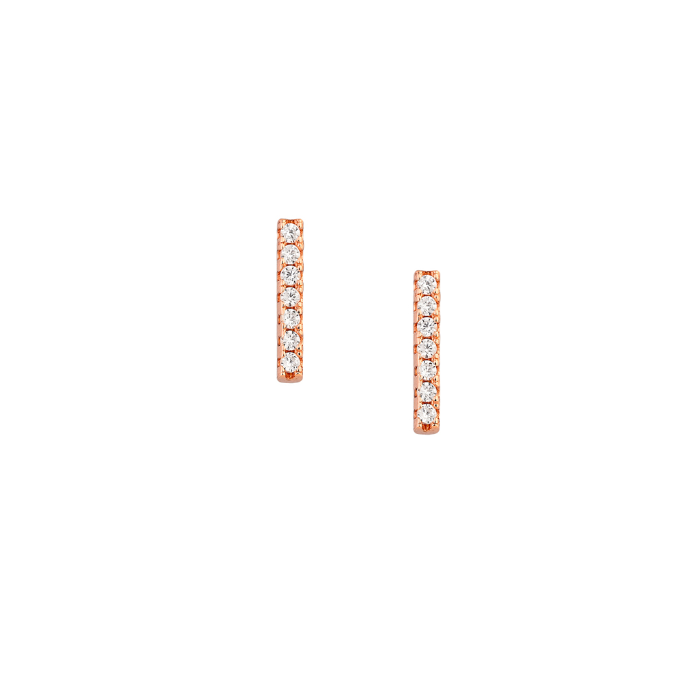 Σκουλαρίκια στικ σχέδιο μπάρα με πέτρες ζιργκόν από ροζ επιχρυσωμένο ασήμι 925°