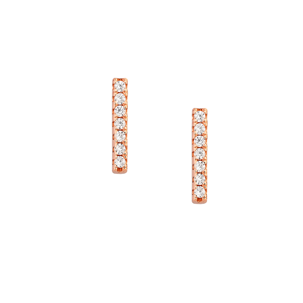Sterling silver 925°. Bar stud earrings with CZ