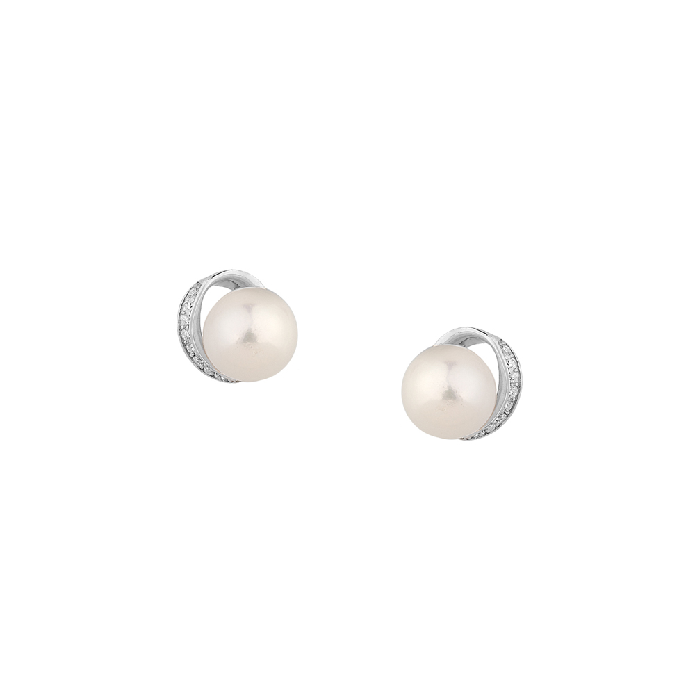 Σκουλαρίκια στικ σχέδιο με μαργαριτάρι από επιπλατινωμένο ασήμι 925°