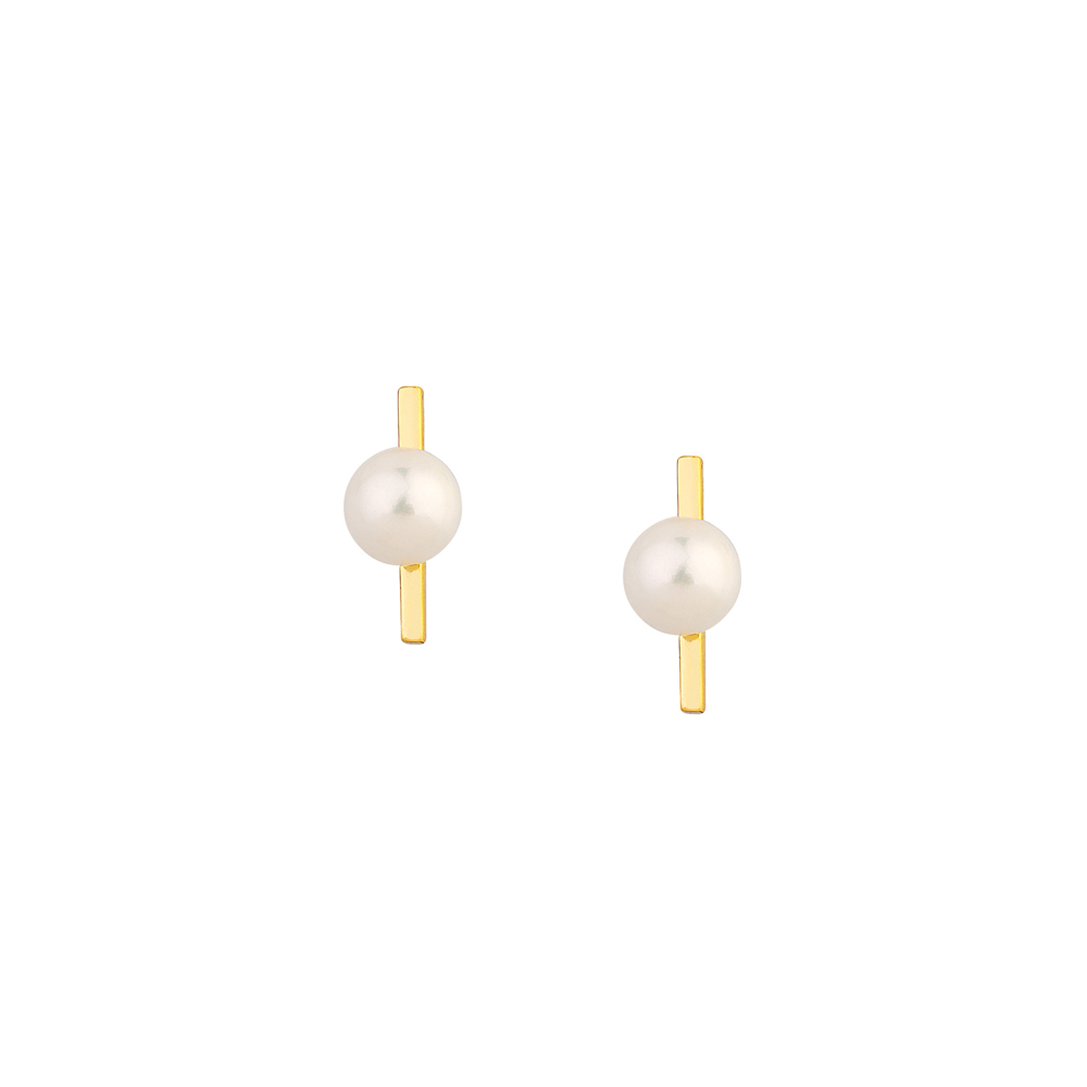 Sterling silver 925°. Pearl on linear bar earrings