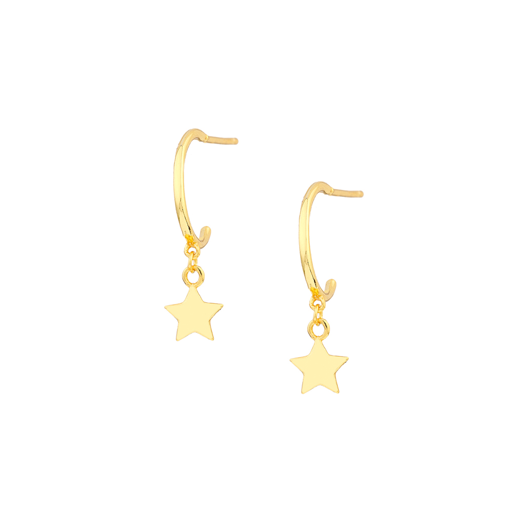 Sterling silver 925°. Star on open hoop earrings