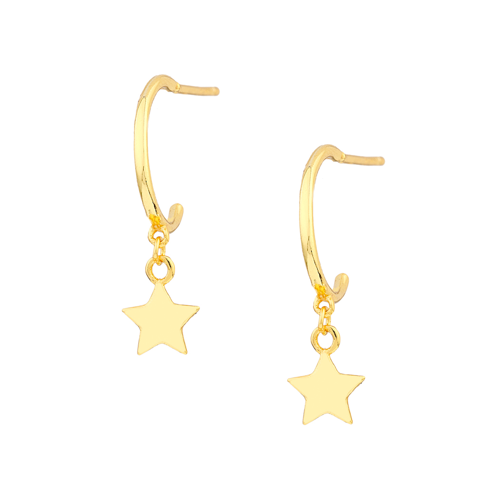 Sterling silver 925°. Star on open hoop earrings