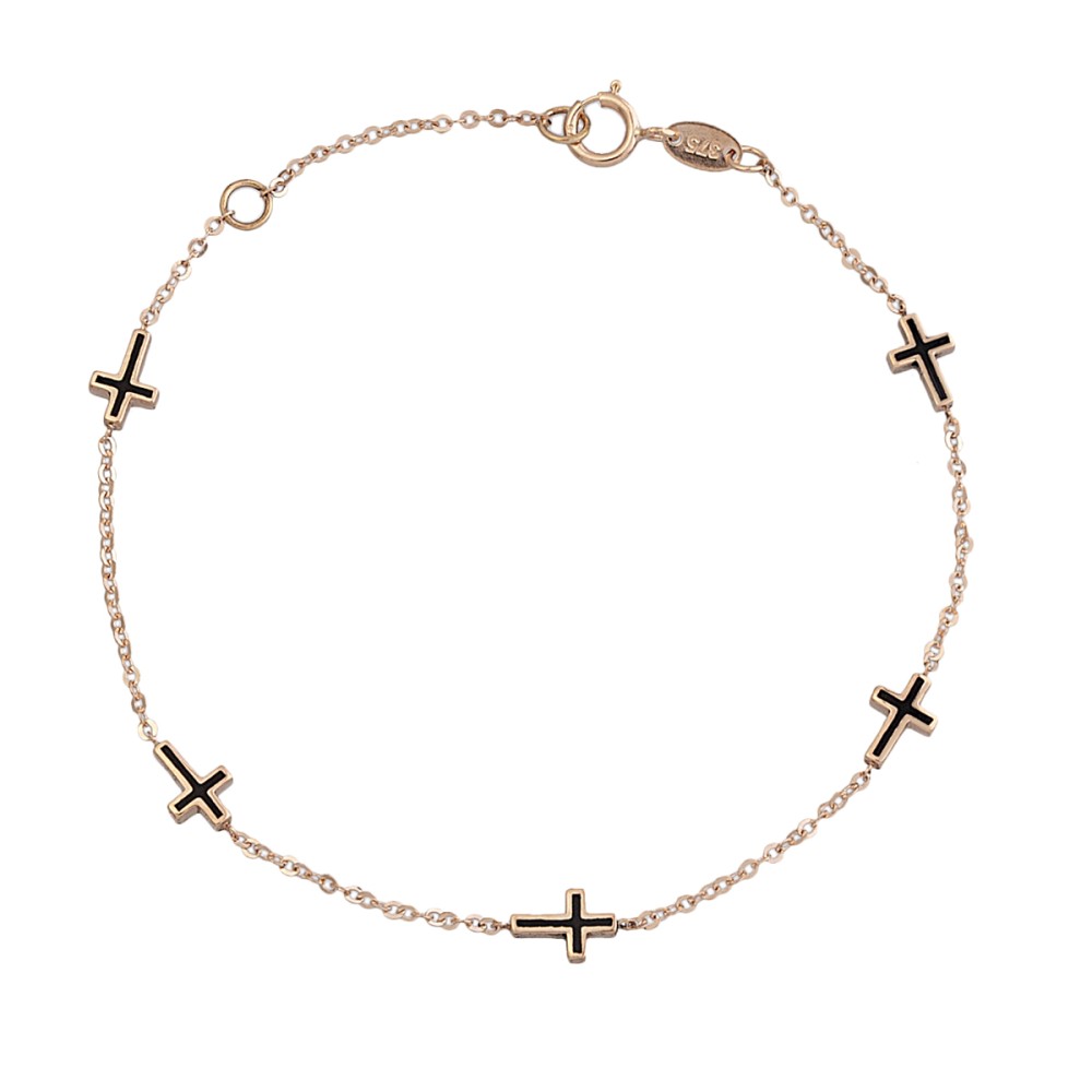 9kt Gold. Five crosses on chain bracelet