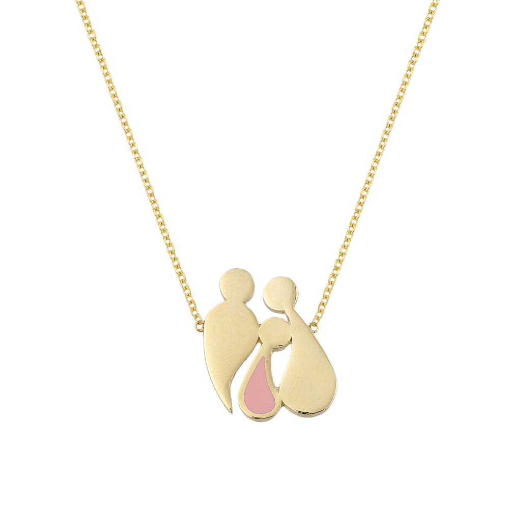 9kt Gold. Abstract family pendant with daughter