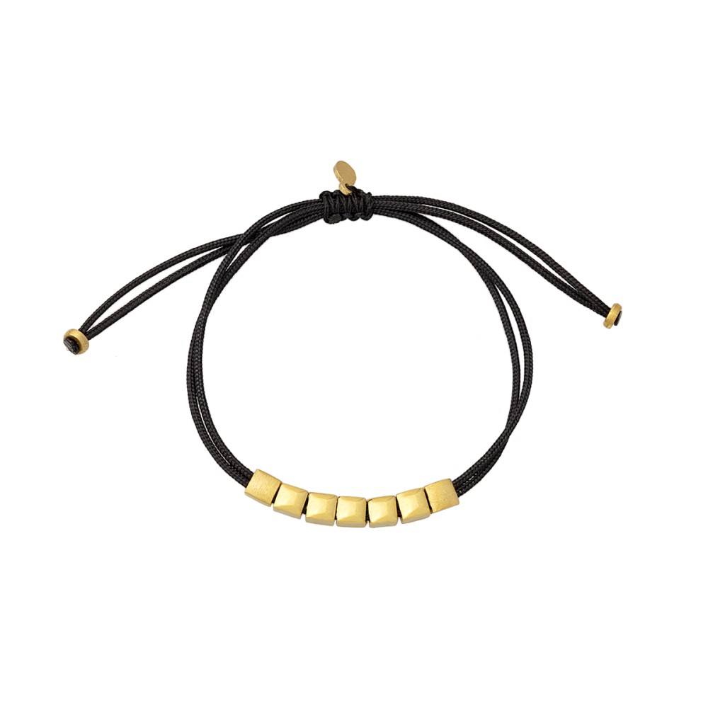 9kt Gold. Seven square bead bracelet on cord