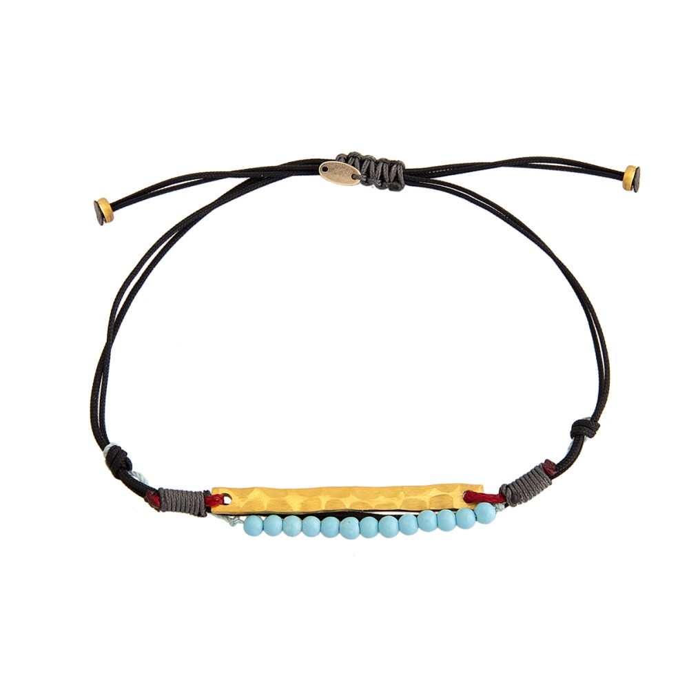 9kt Gold. Hammered bar & turquoise beads bracelet