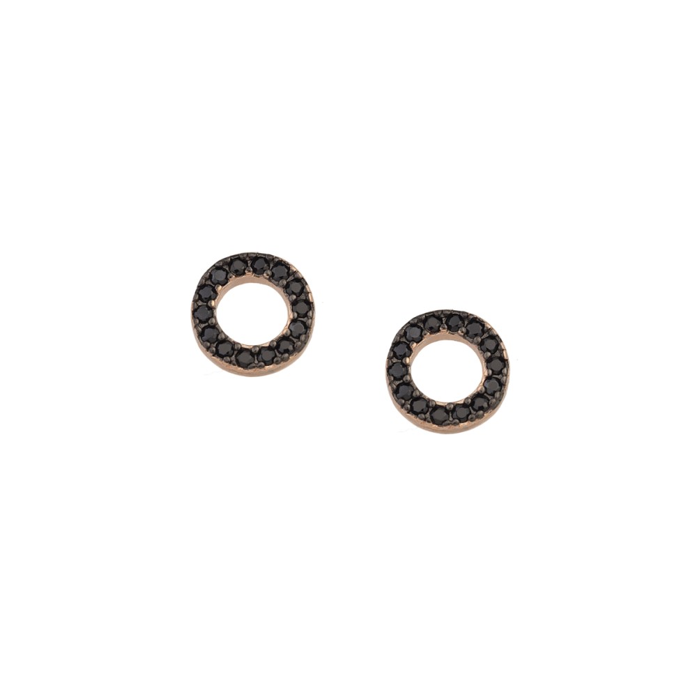 Sterling silver 925°. Open circle studs with black CZ