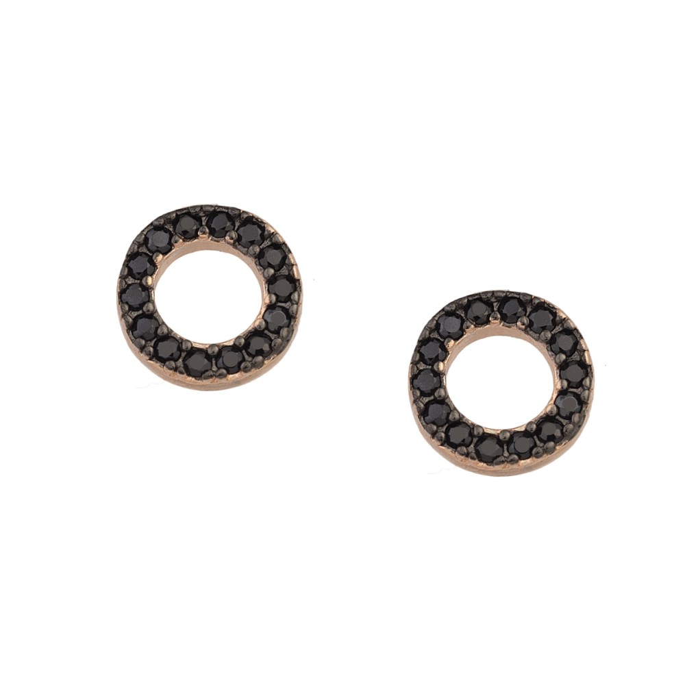Sterling silver 925°. Open circle studs with black CZ