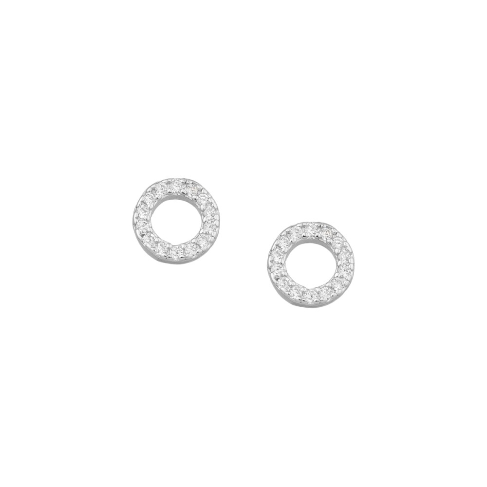 Sterling silver 925°. Open circle studs with white CZ