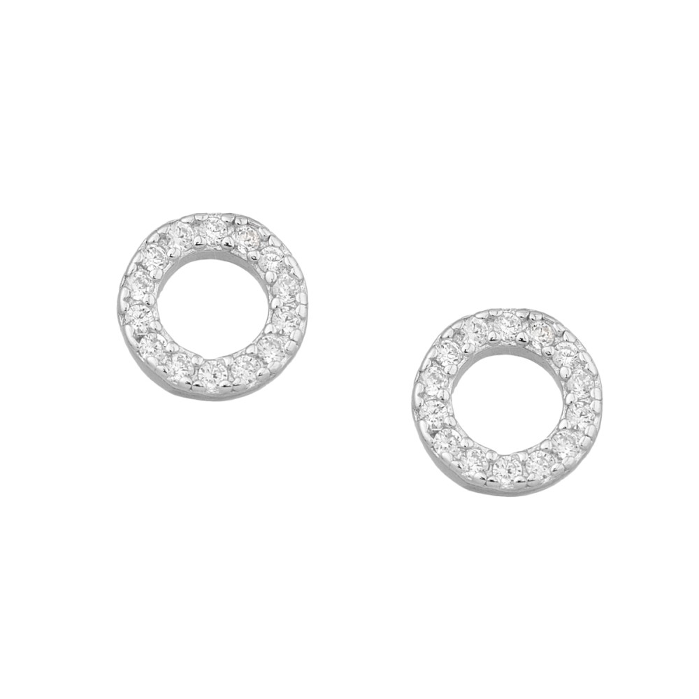 Sterling silver 925°. Open circle studs with white CZ
