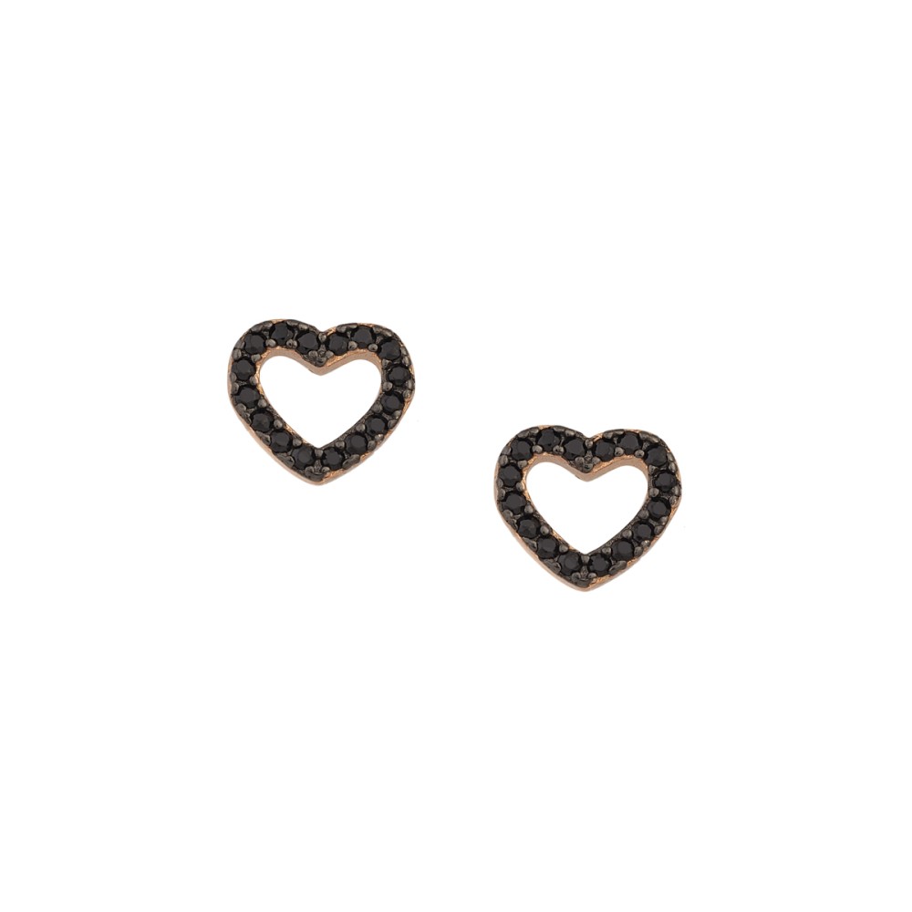 Sterling silver 925°. Open heart studs with black CZ