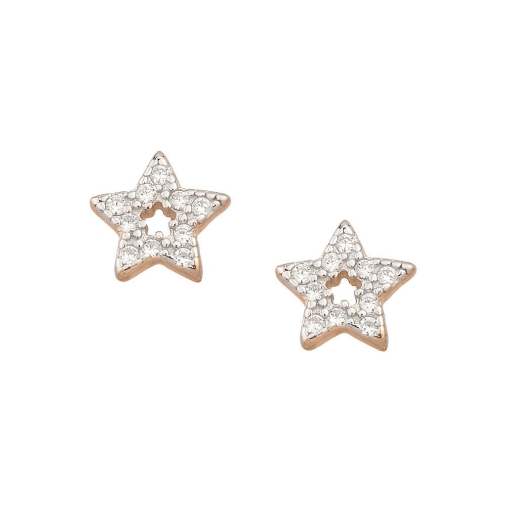 Sterling silver 925°. Open star studs with white CZ