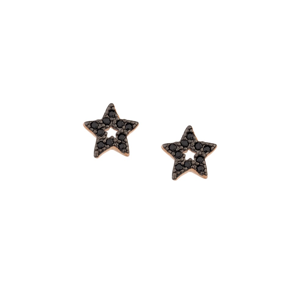 Sterling silver 925°. Open star studs with black CZ