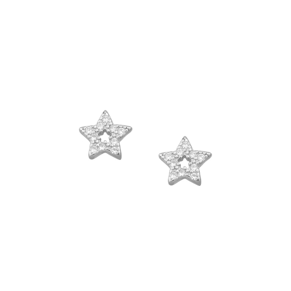 Sterling silver 925°. Open star studs with white CZ