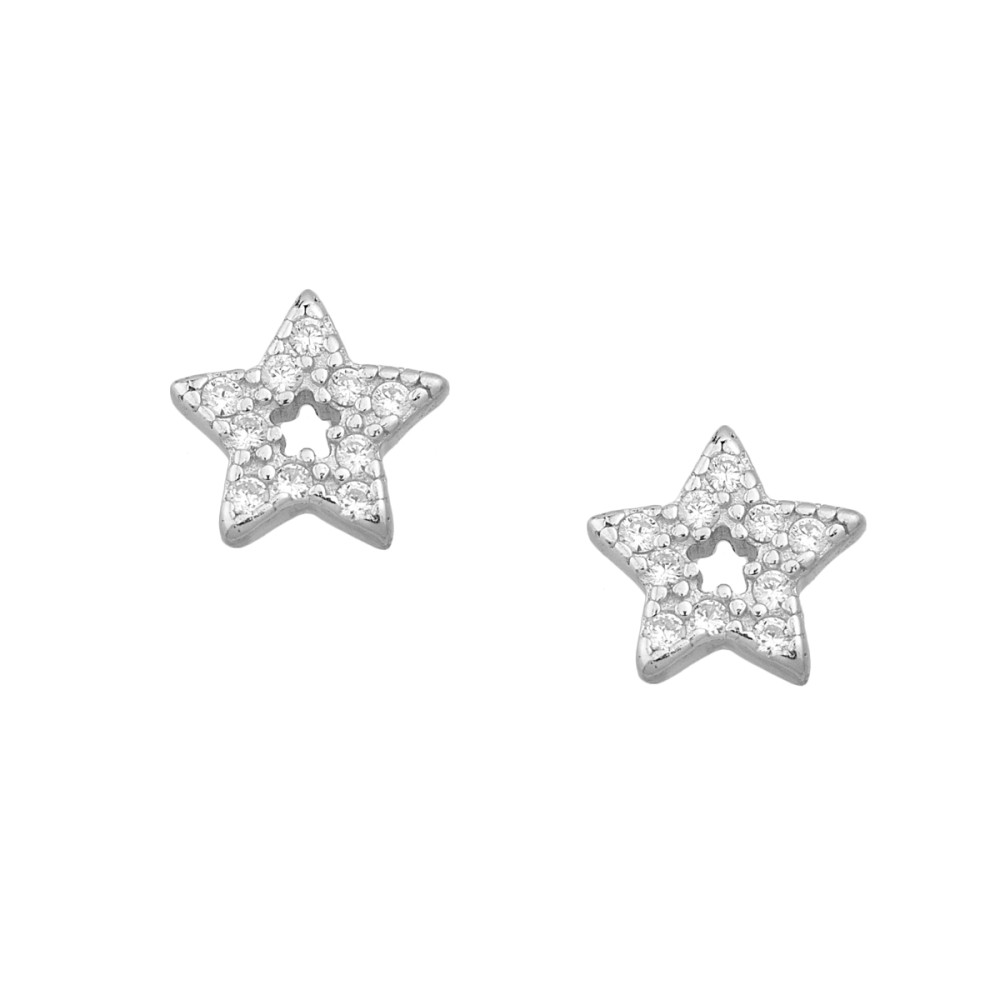 Σκουλαρίκια στικ σχέδιο αστέρι με πέτρες ζιργκόν από επιπλατινωμένο ασήμι 925°