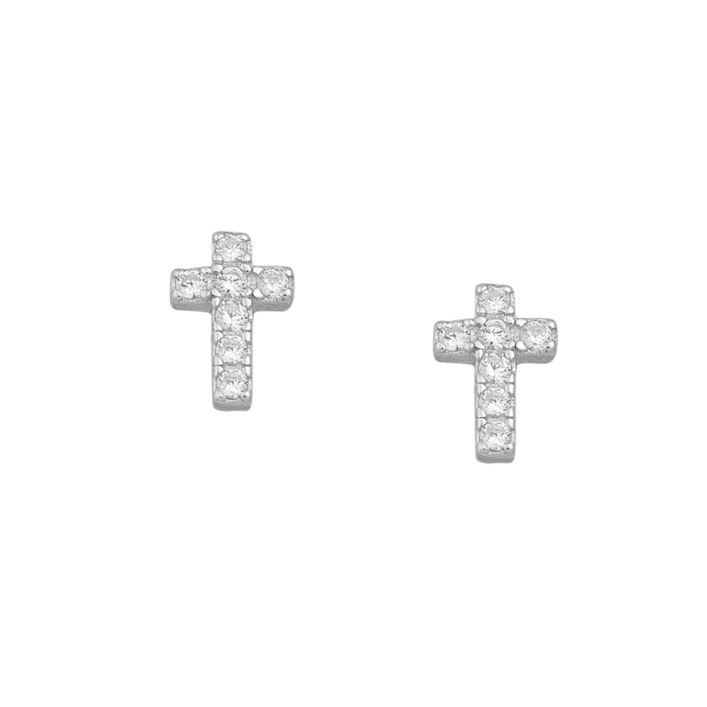 Sterling silver 925°. Cross stud earrings with CZ