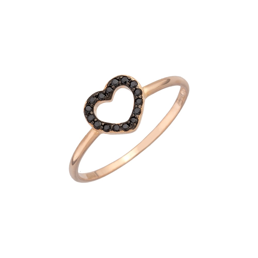 Sterling silver 925°. Open heart ring with black CZ