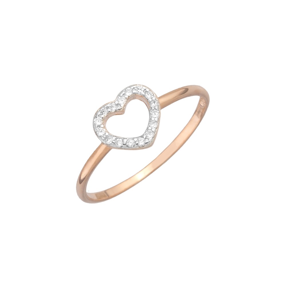 Sterling silver 925°. Open heart ring with white CZ
