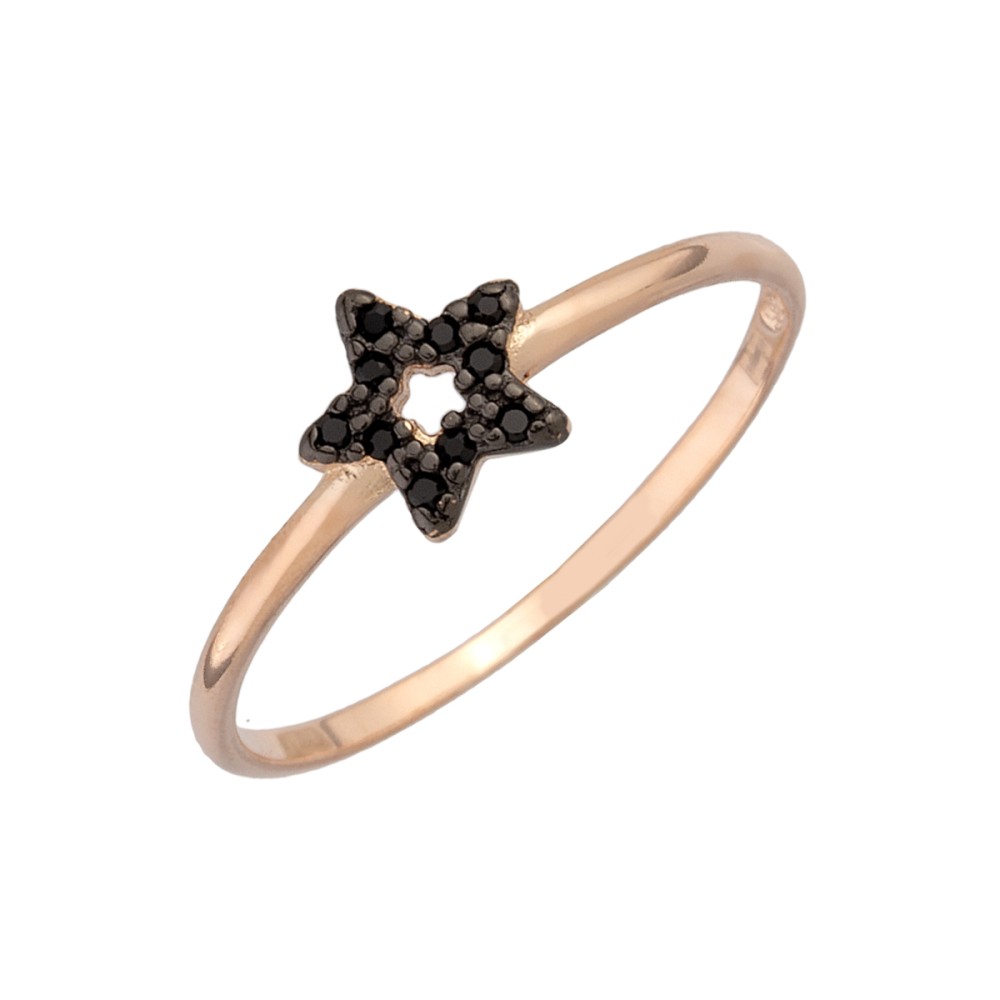 Sterling silver 925°. Open star ring with black CZ