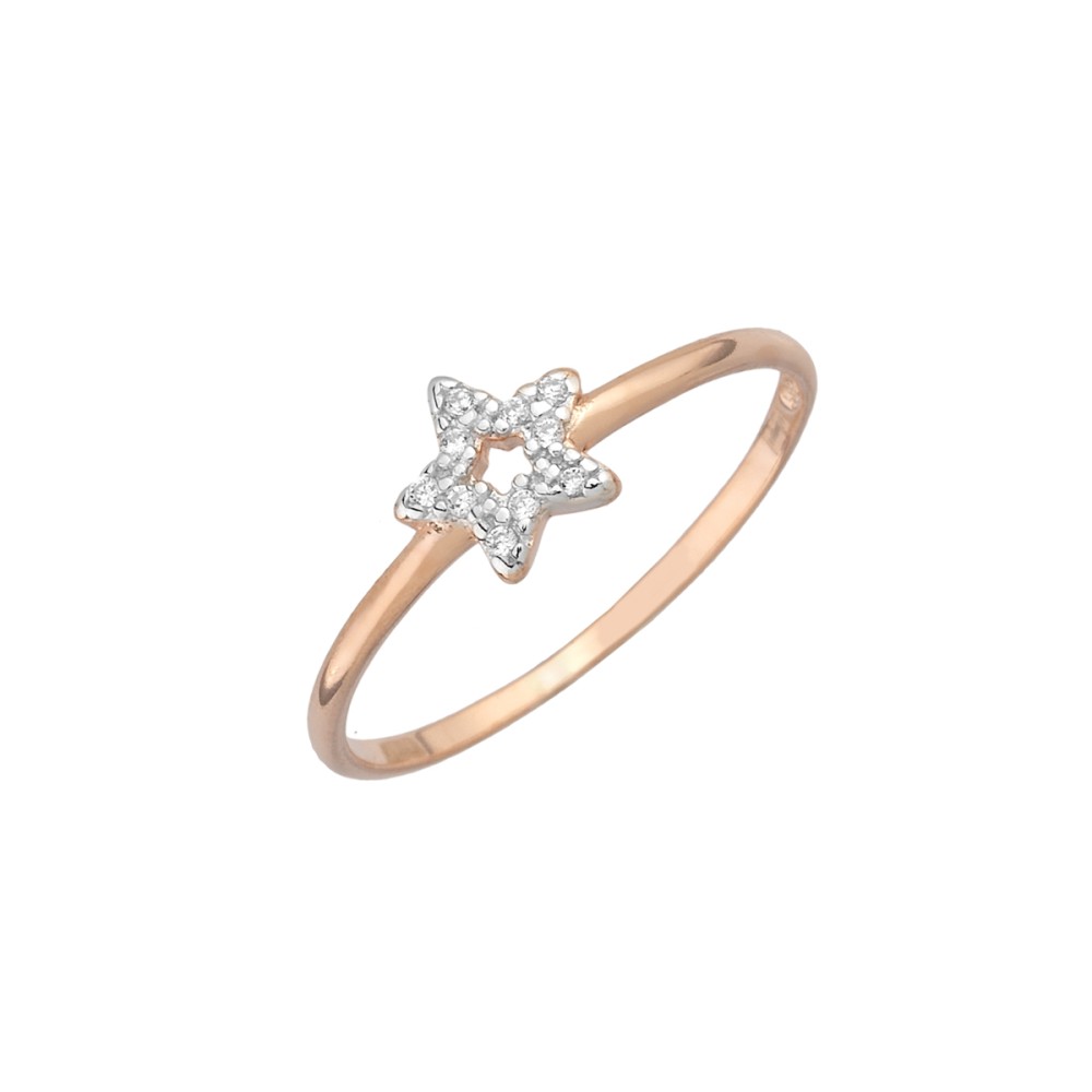 Sterling silver 925°. Open star ring with white CZ