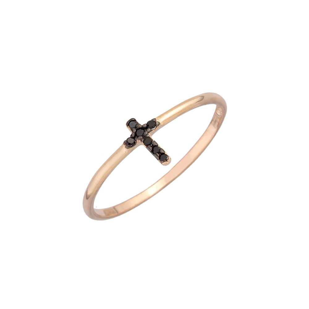 Δαχτυλίδι σχέδιο μικρός σταυρός με πέτρες ζιργκόν από ροζ επιχρυσωμένο ασήμι 925°