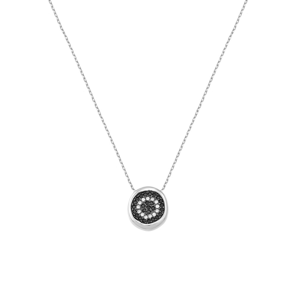 Sterling silver 925°. Round mati pendant with CZ