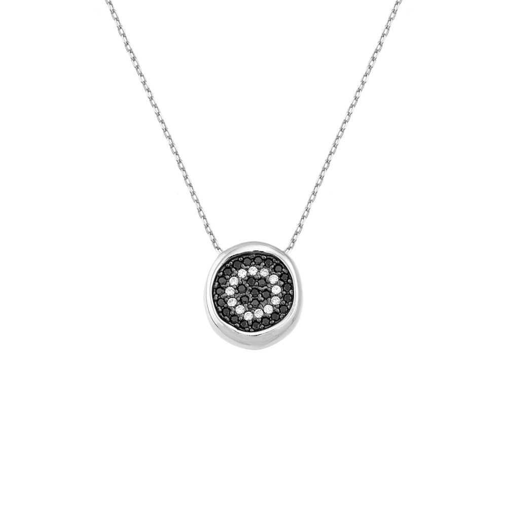 Κολιέ αλυσίδα σχέδιο μάτι με πέτρες ζιργκόν από επιπλατινωμένο ασήμι 925°