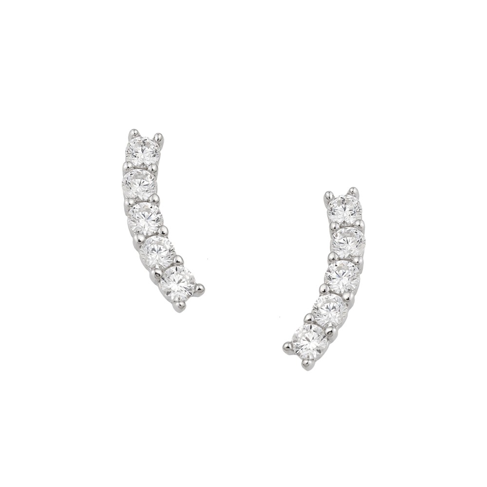 Sterling silver 925°. Curve bar earrings with CZ