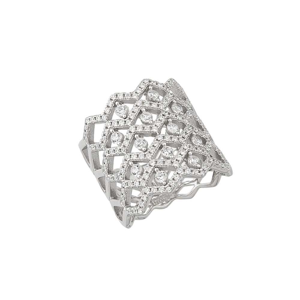 Δαχτυλίδι με σχέδια με πέτρες ζιργκόν από επιπλατινωμένο ασήμι 925°
