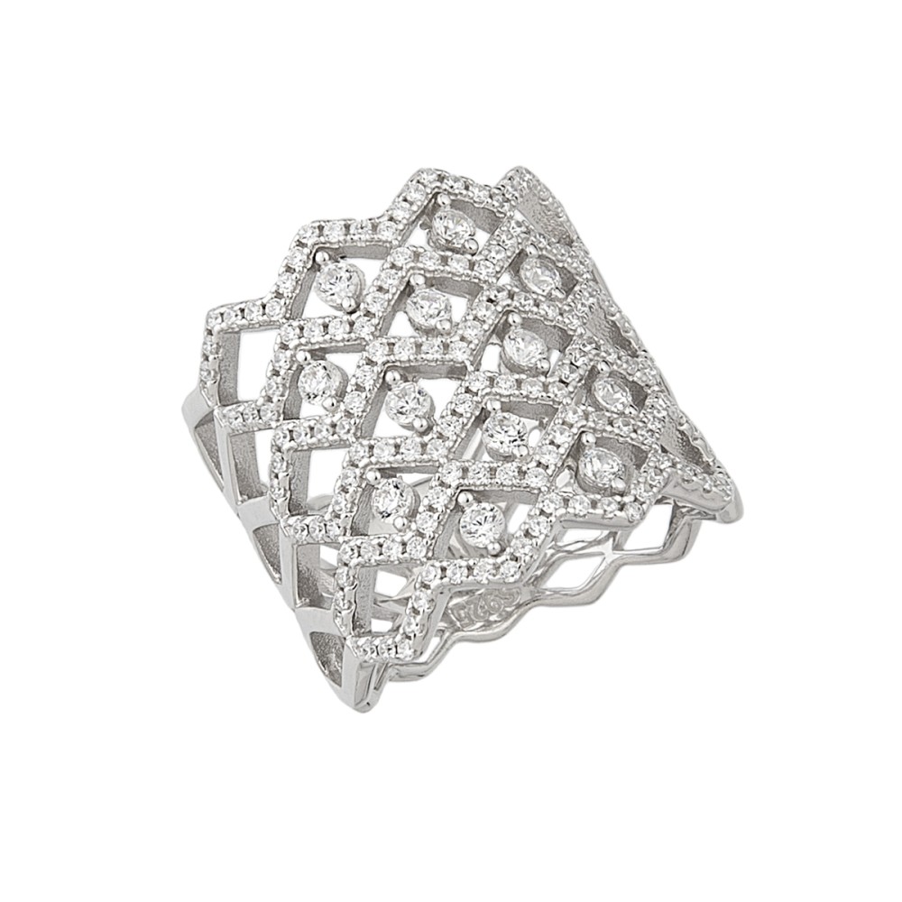 Sterling silver 925°. Zigzag ring with CZ 
