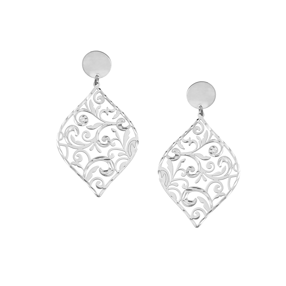 Sterling silver 925°. Rhombus drop open lace earrings