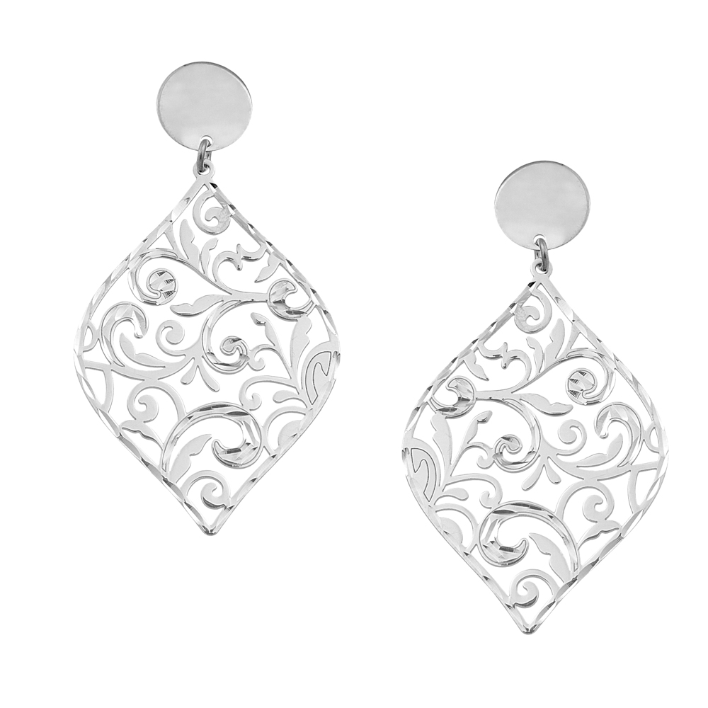 Sterling silver 925°. Rhombus drop open lace earrings