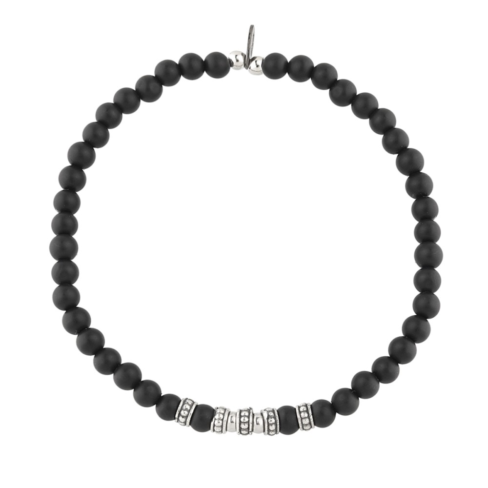 Sterling silver 925°. Men's bracelet with black and barrel beads