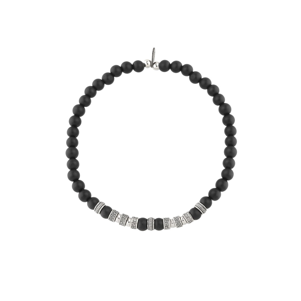 Sterling silver 925°. Black onyx and silver greek key beads