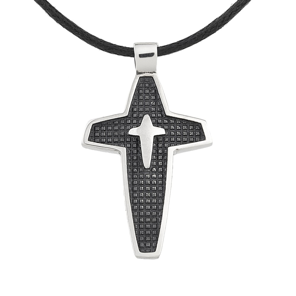 Sterling silver 925°. Double cross edgy mens necklace