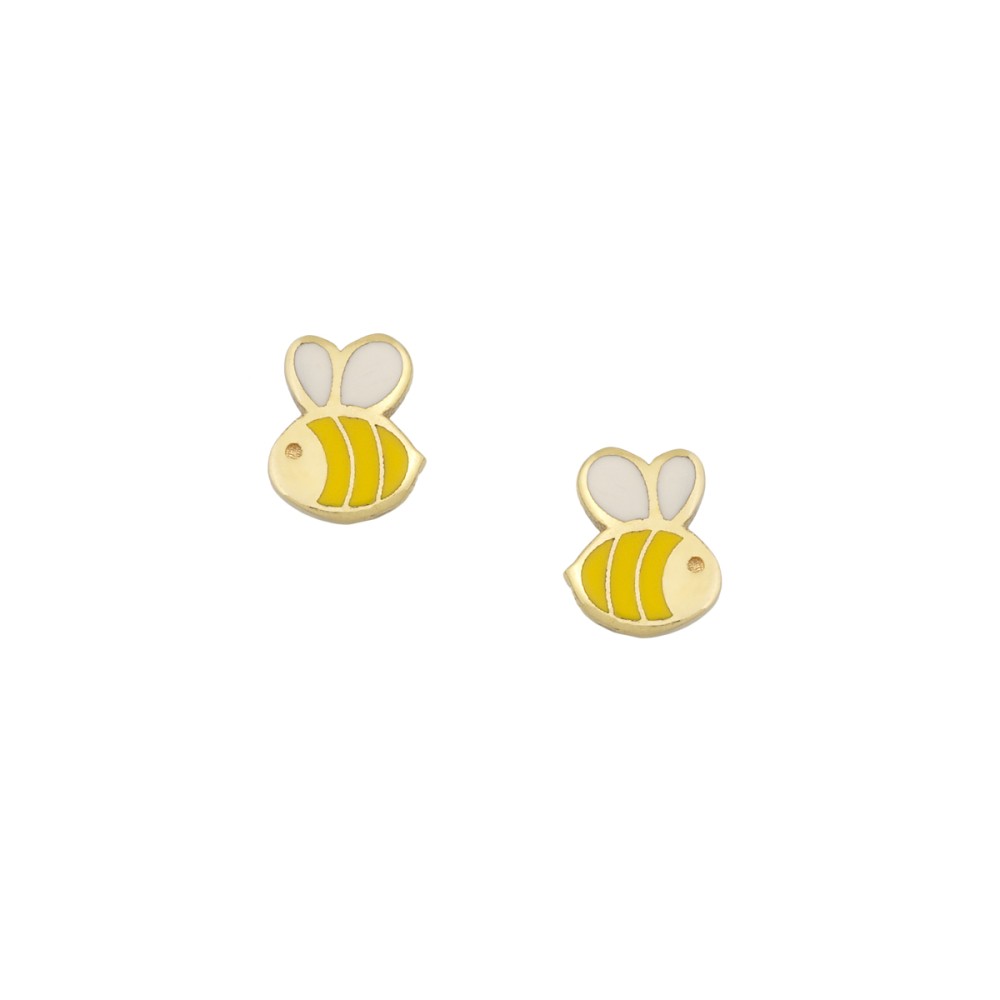 Παιδικά σκουλαρίκια στικ σχέδιο μέλισσα με σμάλτο από χρυσό 9 καρατίων
