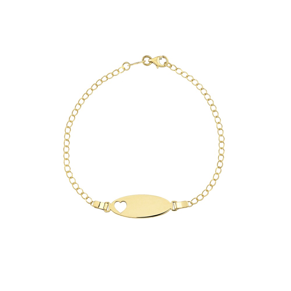 Gold 9ct Oval disc with heart ID chain bracelet
