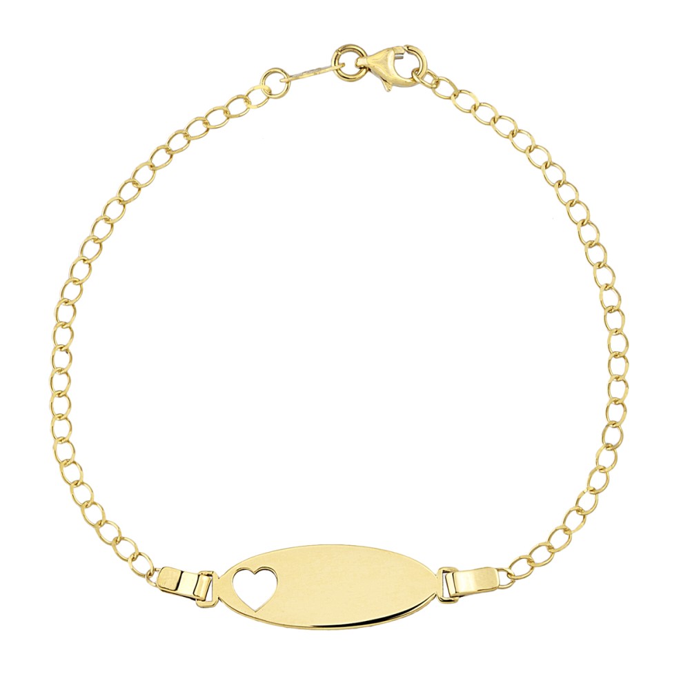 Gold 9ct Oval disc with heart ID chain bracelet
