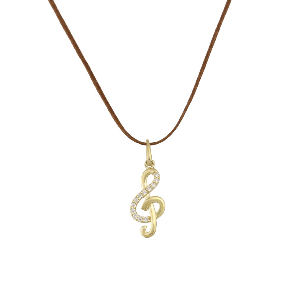 Gold 9ct. Music note pendant with CZ