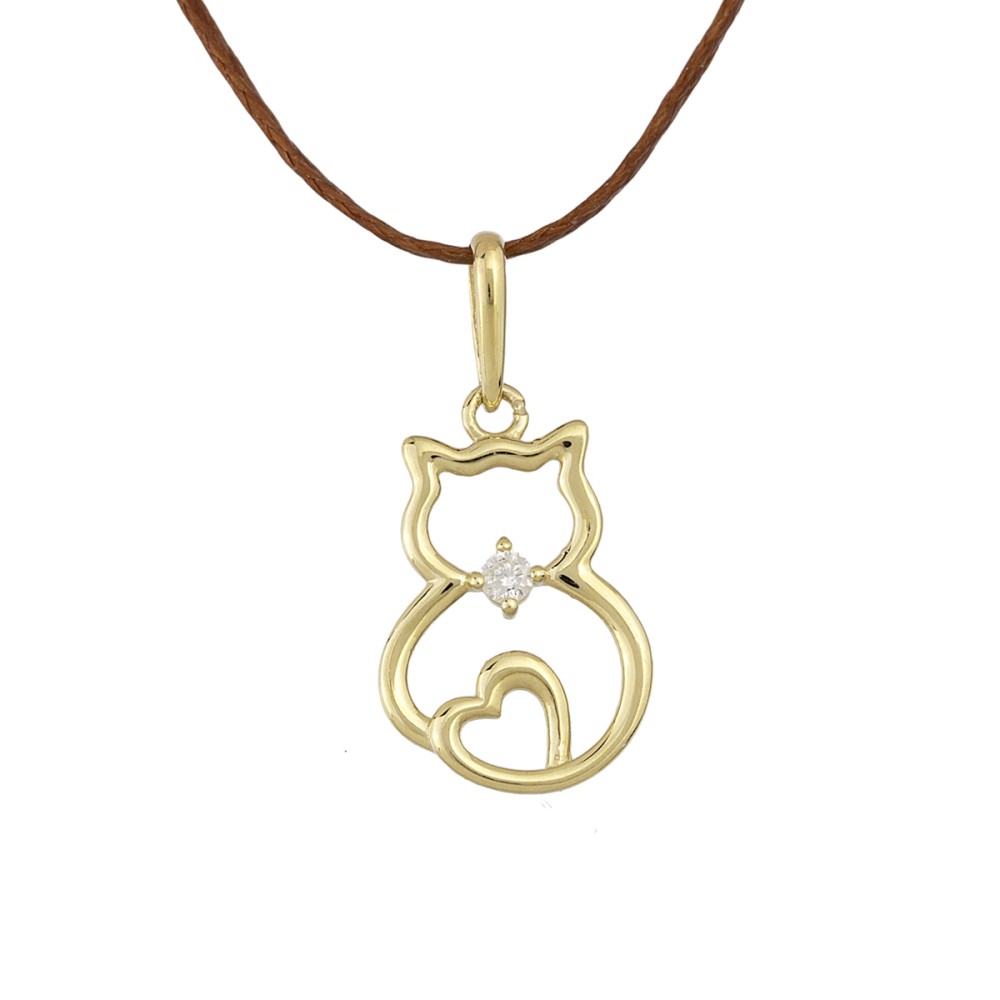 Gold 9ct. Cute cat pendant with CZ