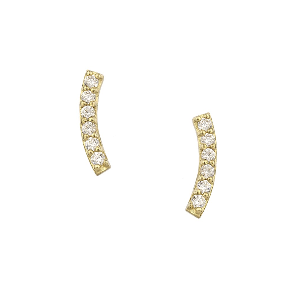 Gold 9ct. Curved linear bar earrings with CZ