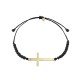 Gold 9ct.  Sideways cross on cord bracelet