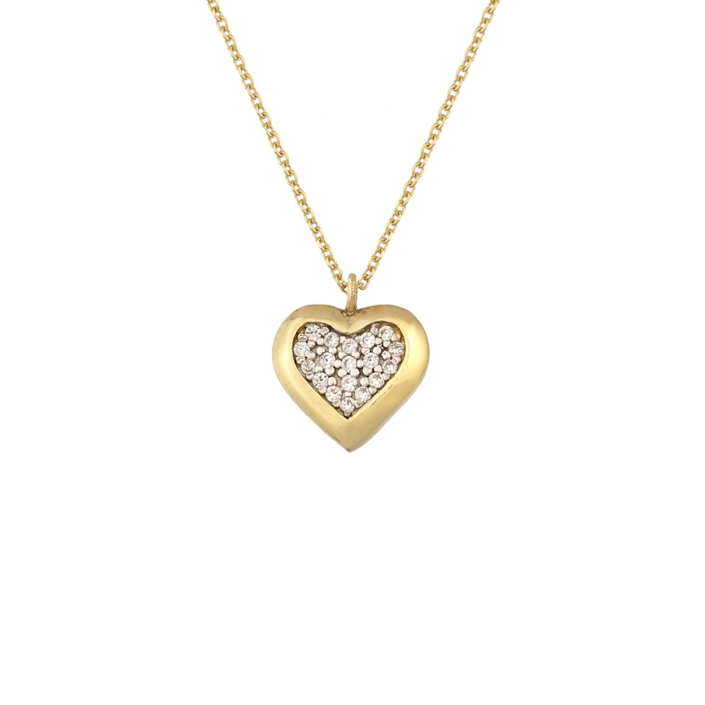 9ct gold. Gold and CZ heart pendant