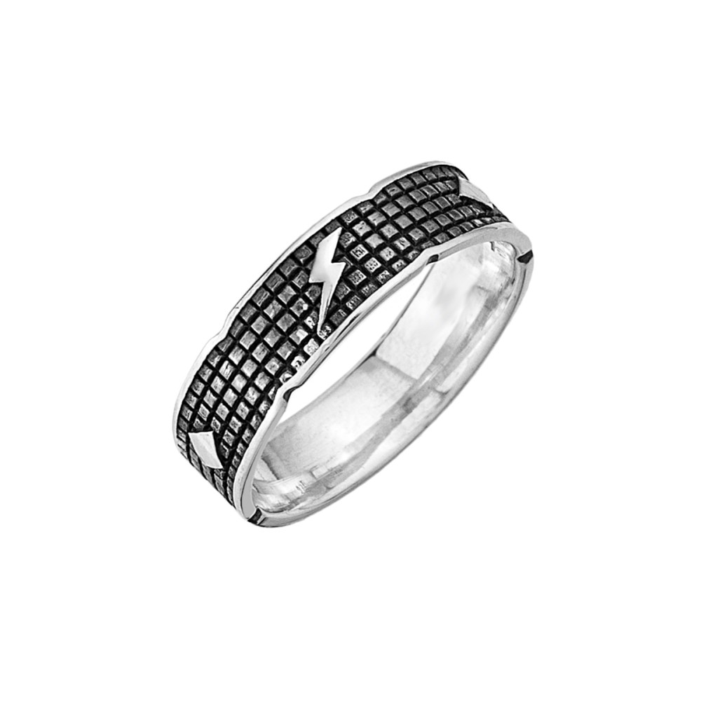 Stainless steel . Mens black and silver lightning ring