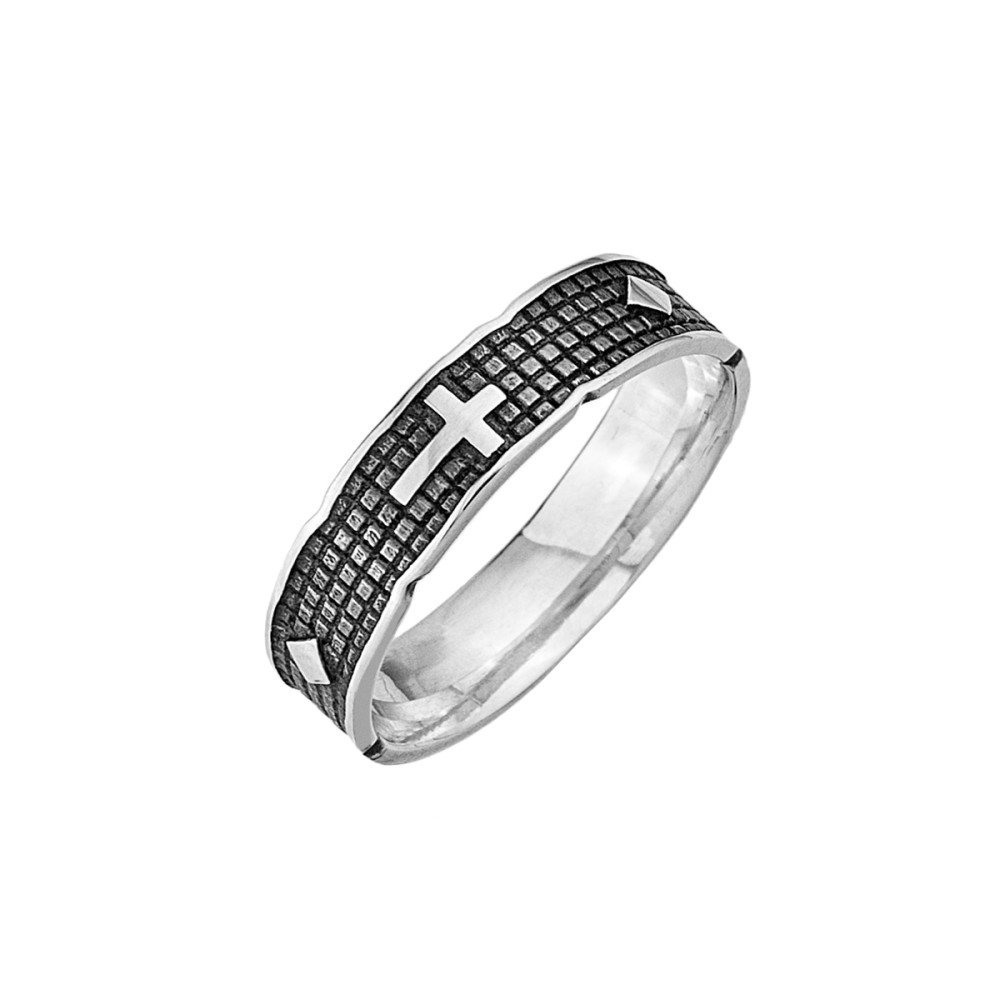 Stainless steel .Men's black and silver cross ring