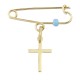 Gold 9ct. Safety pin with cross and bead charm