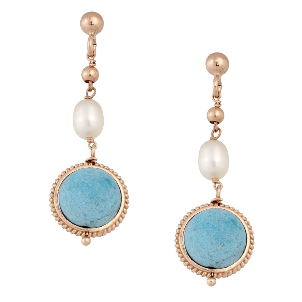 Sterling silver 925°. Pearl & turquoise drop earrings
